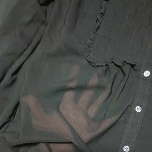 J. Crew Black Mesh Blouse Button Up